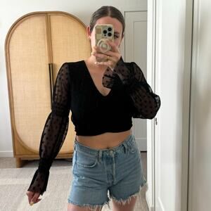 Glassons Black Mesh Long Sleeve Crop Top